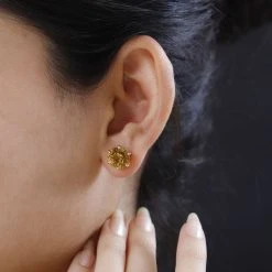 Citrin, Weißer Zirkon Ohrringe Millenial-Schliff, 925 Silber Gelbgold Vermeil Ca. 8.87 Ct -Schmuck Shoplc 7549285 2