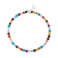 AAA Mehrfarbig Edelsteine, Roter Granat Halskette Ca. 50 Cm 925 Silber Rhodiniert Ca. 414.09 Ct