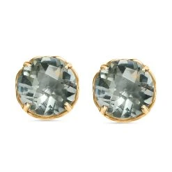 Prasiolith Ohrringe 925 Silber Gelbgold Vermeil Ca. 3.76 Ct