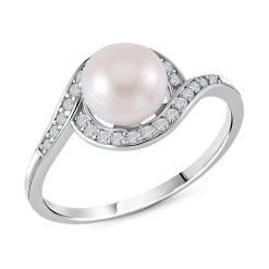 Weiße Süßwasser Perle, Weißer Zirkonia Ring, 925 Silber Rhodiniert (Größe 20.00) Ca. 0.24 Ct -Schmuck Shoplc 7549846 3