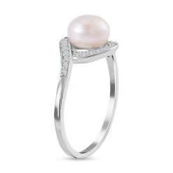 Weiße Süßwasser Perle, Weißer Zirkonia Ring, 925 Silber Rhodiniert (Größe 20.00) Ca. 0.24 Ct -Schmuck Shoplc 7549846 4
