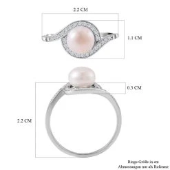 Weiße Süßwasser Perle, Weißer Zirkonia Ring, 925 Silber Rhodiniert (Größe 20.00) Ca. 0.24 Ct -Schmuck Shoplc 7549846 6