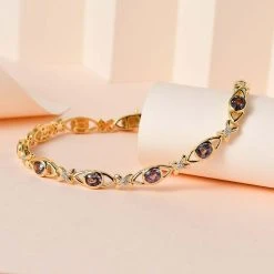 AA Natürliches Tansanisches Lavendel-Spinell, Weißer Zirkon Armband Ca. 19 Cm 925 Silber Gelbgold Vermeil Ca. 2.71 Ct -Schmuck Shoplc 7550657 1