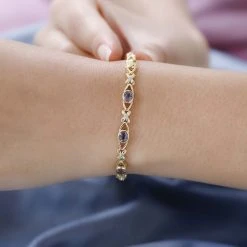 AA Natürliches Tansanisches Lavendel-Spinell, Weißer Zirkon Armband Ca. 19 Cm 925 Silber Gelbgold Vermeil Ca. 2.71 Ct -Schmuck Shoplc 7550657 2