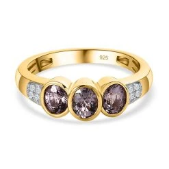 AA Natürlicher Tansanischer Lavendel-Spinell, Weißer Zirkon Ring, 925 Silber Gelbgold Vermeil, (Größe 18.00) Ca. 1.38 Ct