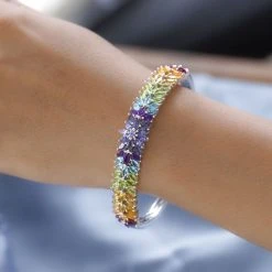 Mehrfarbiger Edelstein Armreif, Ca. 19 Cm 925 Silber Platiniert Ca. 12.34 Ct -Schmuck Shoplc 7551354 2