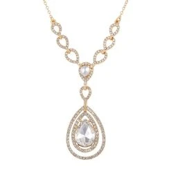 Weißer Kristall Halskette Ca. 50 Cm, Vergoldet