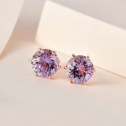 Rose De France Amethyst Ohrringe, 925 Silber Roségold Vermeil Ca. 3.99 Ct -Schmuck Shoplc 7552740 1