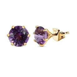 120 Facetten Lusaka Amethyst Ohrringe, 925 Silber Gelbgold Vermeil Ca. 4.15 Ct