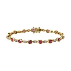 Afrikanischer Rubin (Fissure Gefüllt), Weißer Zirkon Armband Ca. 20 Cm 925 Silber Vergoldet Ca. 8.75 Ct