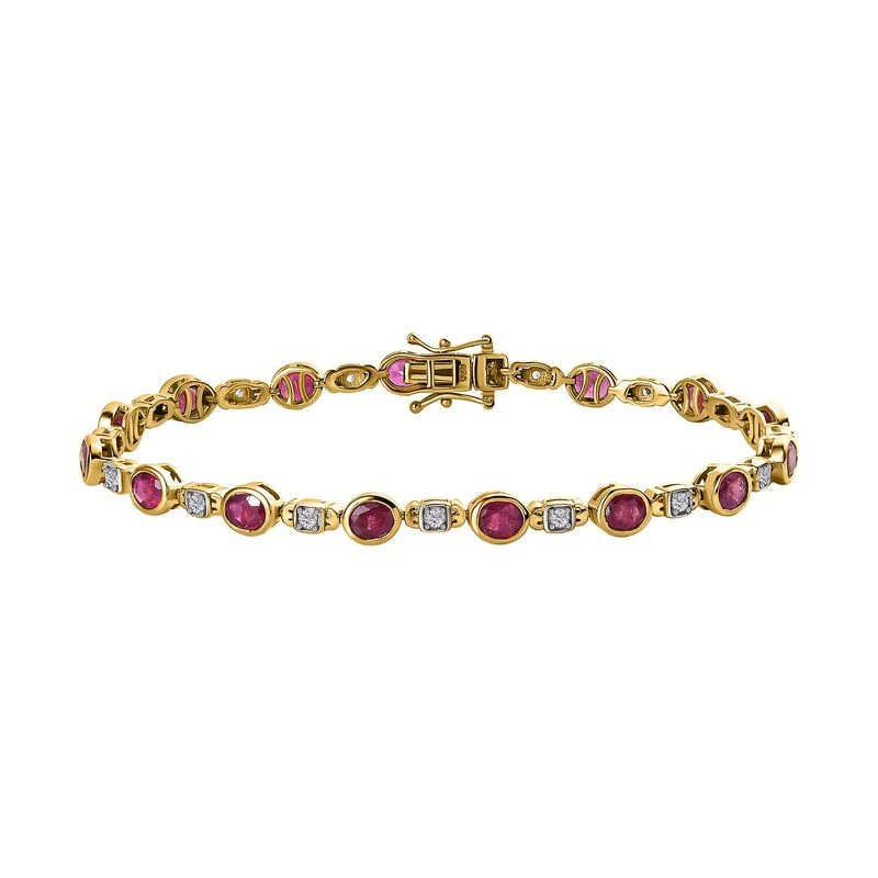 Afrikanischer Rubin (Fissure Gefüllt), Weißer Zirkon Armband Ca. 20 Cm 925 Silber Vergoldet Ca. 8.75 Ct 3 Afrikanischer Rubin (Fissure Gefüllt), Weißer Zirkon Armband Ca. 20 Cm 925 Silber Vergoldet Ca. 8.75 Ct