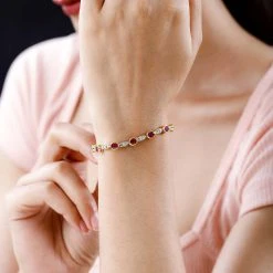 Afrikanischer Rubin (Fissure Gefüllt), Weißer Zirkon Armband Ca. 20 Cm 925 Silber Vergoldet Ca. 8.75 Ct 9 Afrikanischer Rubin (Fissure Gefüllt), Weißer Zirkon Armband Ca. 20 Cm 925 Silber Vergoldet Ca. 8.75 Ct -Schmuck Shoplc 7553806 2