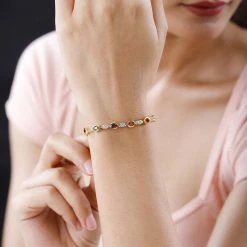 Mehrfach-Turmalin, Weißer Zirkon Armband Ca. 19 Cm 925 Silber Vergoldet Ca. 5.70 Ct -Schmuck Shoplc 7553832 2