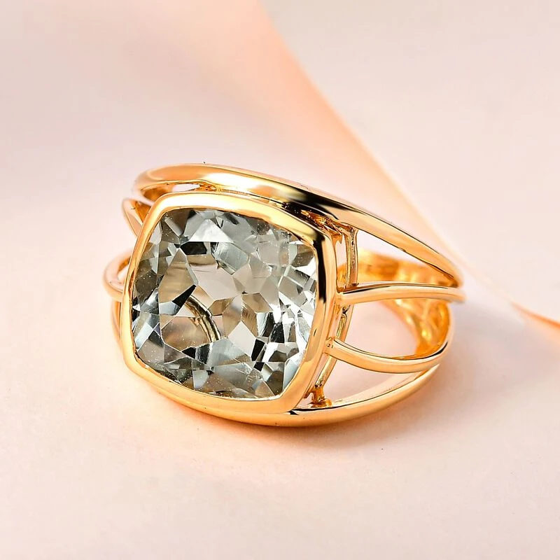 Prasiolite Ring, 925 Silber Gelbgold Vermeil, (Größe 19.00) Ca. 5.09 Ct 4 Prasiolite Ring, 925 Silber Gelbgold Vermeil, (Größe 19.00) Ca. 5.09 Ct – Bild 2