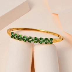 Natürlicher Chromdiopsid, Weißer Zirkon Armreif, Ca. 19 Cm 925 Silber Vergoldet Ca. 4.93 Ct -Schmuck Shoplc 7555630 1