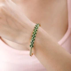 Natürlicher Chromdiopsid, Weißer Zirkon Armreif, Ca. 19 Cm 925 Silber Vergoldet Ca. 4.93 Ct -Schmuck Shoplc 7555630 2