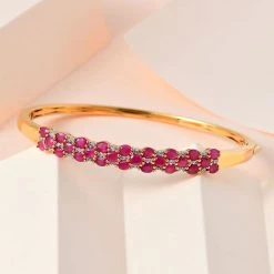 Afrikanischer Rubin (Fissure Gefüllt), Weißer Zirkon Armreif Ca. 18 Cm 925 Silber Vergoldet Ca. 7.60 Ct -Schmuck Shoplc 7555662 1