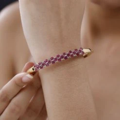 Afrikanischer Rubin (Fissure Gefüllt), Weißer Zirkon Armreif Ca. 18 Cm 925 Silber Vergoldet Ca. 7.60 Ct -Schmuck Shoplc 7555662 2