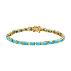 Amerikanischer, Natürlicher Sleeping Beauty Türkis Armband Ca. 20 Cm 925 Silber Gelbgold Vermeil Ca. 13.03 Ct