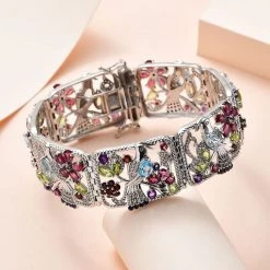 Jardin Kollektion - Himmelblauer Topas, Rhodolith Granat Armband Ca. 19 Cm 925 Silber Platiniert Ca. 23.00 Ct -Schmuck Shoplc 7558138 1