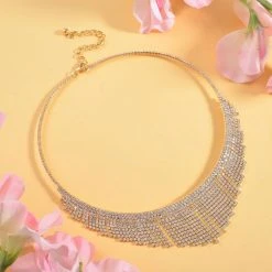 Kristall-Quaste Wasserfall-Design Halskette, Ca. 40.5 Cm, Goldfarben -Schmuck Shoplc 7558250 1