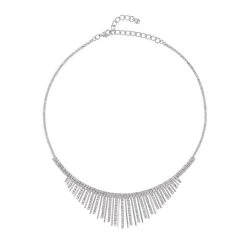 Weißer Kristall Halskette, Ca. 40.5 Cm, Silberfarben