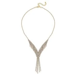 Quaste Wasserfall Weißes Kristall Collier, Ca. 50 Cm, Goldfarben