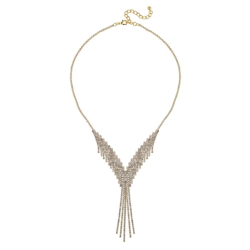 Quaste Wasserfall Weißes Kristall Collier, Ca. 50 Cm, Goldfarben 3 Quaste Wasserfall Weißes Kristall Collier, Ca. 50 Cm, Goldfarben