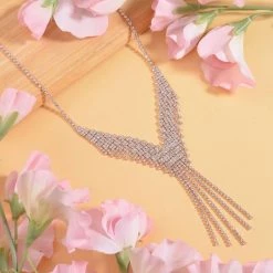 Quaste Wasserfall Weißes Kristall Collier, Ca. 50 Cm, Roséfarben -Schmuck Shoplc 7558455 1