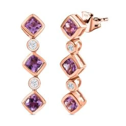 Rose De France Amethyst, Weißer Zirkon Ohrringe, 925 Silber Rosévergoldet Ca. 2.12 Ct -Schmuck Shoplc 7558489 3