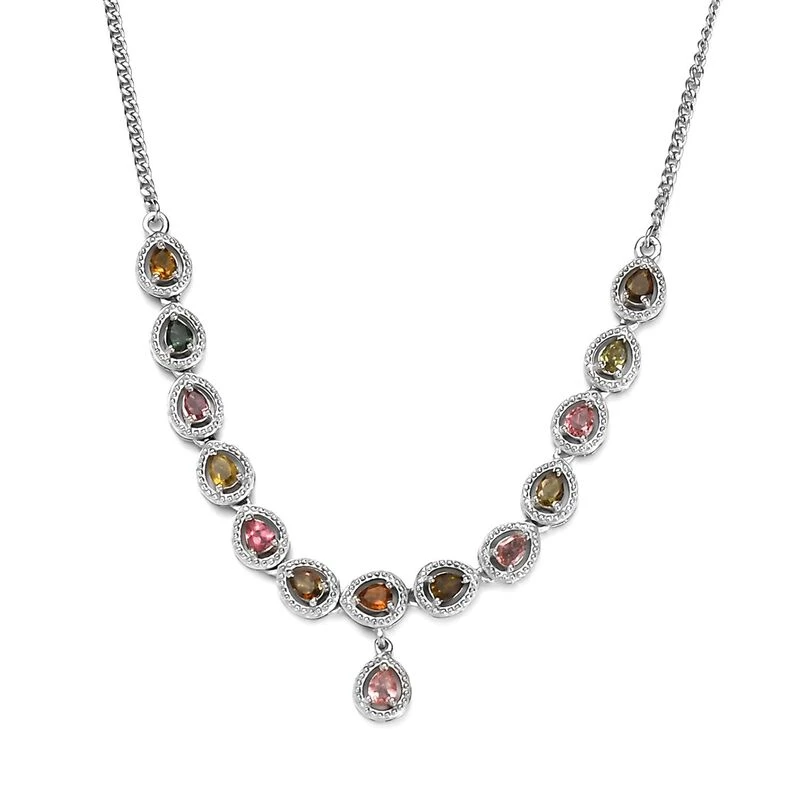 Mehrfach-Turmalin Halskette Ca. 45 Cm 925 Silber Platiniert Ca. 2.13 Ct 3 Mehrfach-Turmalin Halskette Ca. 45 Cm 925 Silber Platiniert Ca. 2.13 Ct