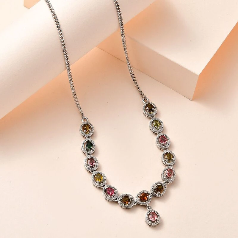 Mehrfach-Turmalin Halskette Ca. 45 Cm 925 Silber Platiniert Ca. 2.13 Ct 4 Mehrfach-Turmalin Halskette Ca. 45 Cm 925 Silber Platiniert Ca. 2.13 Ct – Bild 2