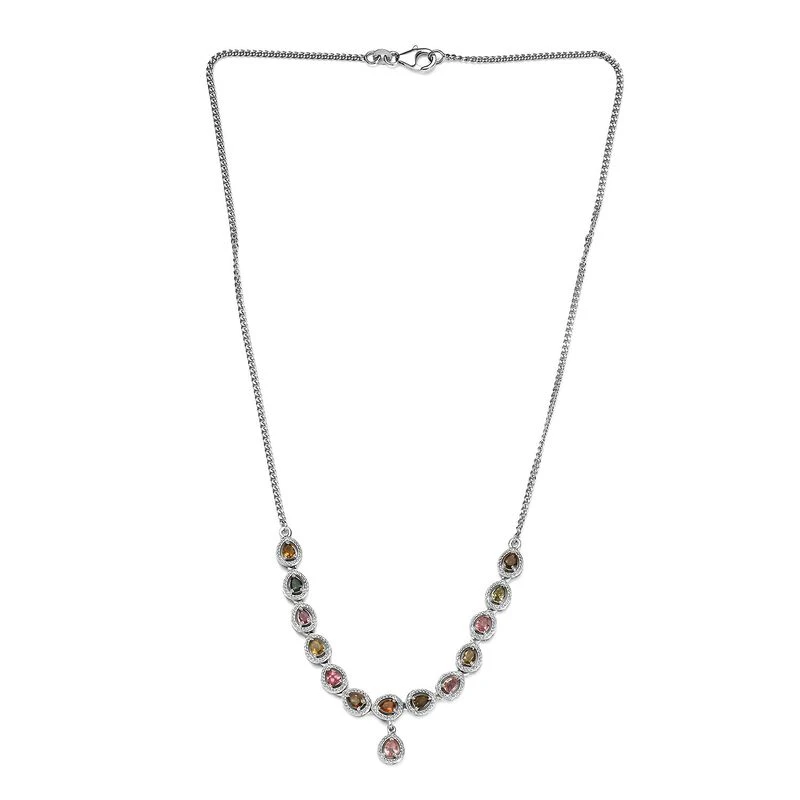 Mehrfach-Turmalin Halskette Ca. 45 Cm 925 Silber Platiniert Ca. 2.13 Ct 6 Mehrfach-Turmalin Halskette Ca. 45 Cm 925 Silber Platiniert Ca. 2.13 Ct – Bild 4