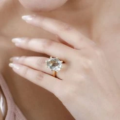 Prasiolite, Weißer Zirkon Ring, 925 Silber Vergoldet (Größe 16.00) Ca. 12.39 Ct -Schmuck Shoplc 7558729 2