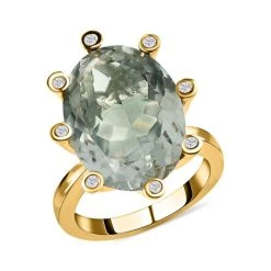 Prasiolite, Weißer Zirkon Ring, 925 Silber Vergoldet (Größe 16.00) Ca. 12.39 Ct -Schmuck Shoplc 7558729 3
