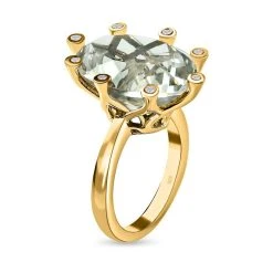 Prasiolite, Weißer Zirkon Ring, 925 Silber Vergoldet (Größe 16.00) Ca. 12.39 Ct -Schmuck Shoplc 7558729 4