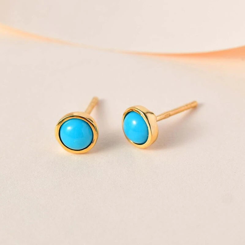 Ameikanischer Natürlicher Sleeping Beauty Türkis, Ohrringe 925 Silber Vergoldet Ca. 0.87 Ct 4 Ameikanischer Natürlicher Sleeping Beauty Türkis, Ohrringe 925 Silber Vergoldet Ca. 0.87 Ct – Bild 2