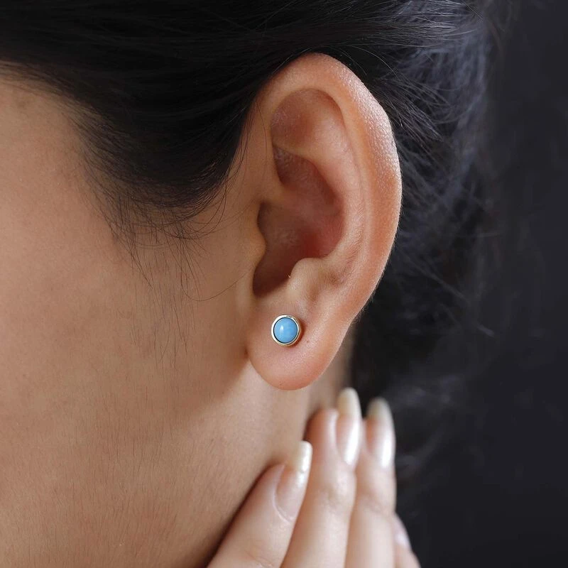 Ameikanischer Natürlicher Sleeping Beauty Türkis, Ohrringe 925 Silber Vergoldet Ca. 0.87 Ct 5 Ameikanischer Natürlicher Sleeping Beauty Türkis, Ohrringe 925 Silber Vergoldet Ca. 0.87 Ct – Bild 3