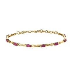 Afrikanischer Rubin (Fissure Gefüllt) Armband Ca. 19 Cm 925 Silber Vergoldet Ca. 2.80 Ct