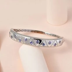 Tansanit Armreif Ca. 20 Cm 925 Silber Platiniert Ca. 1.79 Ct -Schmuck Shoplc 7559669 1