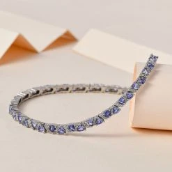 Tansanit, Weißer Zirkon Armband, Ca. 19 Cm 925 Silber Platiniert Ca. 5.38 Ct -Schmuck Shoplc 7559713 1