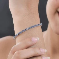 Tansanit, Weißer Zirkon Armband, Ca. 19 Cm 925 Silber Platiniert Ca. 5.38 Ct -Schmuck Shoplc 7559713 2