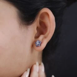 Tansanit, Weißer Zirkon Ohrringe, 925 Silber Platiniert Ca. 1.49 Ct -Schmuck Shoplc 7559920 2