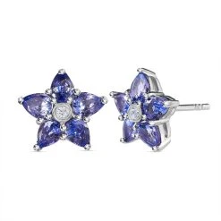 Tansanit, Weißer Zirkon Ohrringe, 925 Silber Platiniert Ca. 1.49 Ct -Schmuck Shoplc 7559920 3