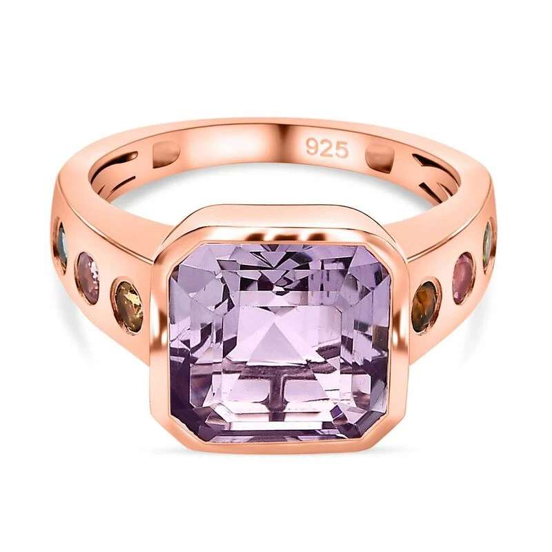 Rose De France Amethyst, Mehrfarbiger Turmalin Ring, 925 Silber Rosévergoldet, (Größe 18.00) Ca. 5.12 Ct 3 Rose De France Amethyst, Mehrfarbiger Turmalin Ring, 925 Silber Rosévergoldet, (Größe 18.00) Ca. 5.12 Ct