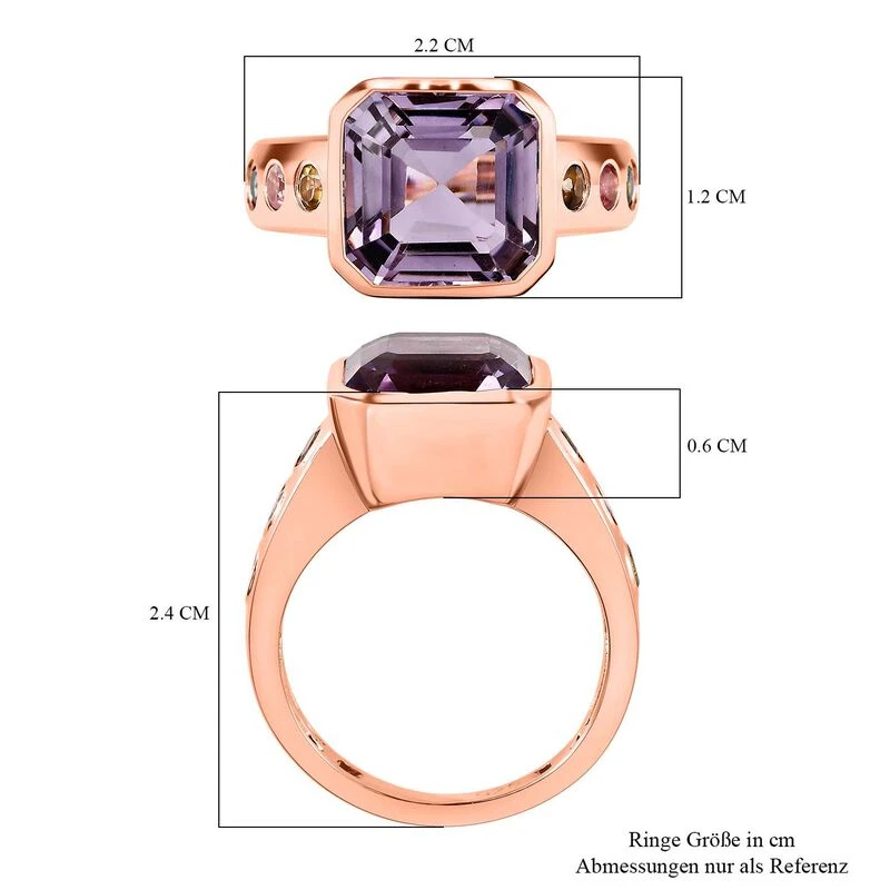 Rose De France Amethyst, Mehrfarbiger Turmalin Ring, 925 Silber Rosévergoldet, (Größe 18.00) Ca. 5.12 Ct 9 Rose De France Amethyst, Mehrfarbiger Turmalin Ring, 925 Silber Rosévergoldet, (Größe 18.00) Ca. 5.12 Ct – Bild 7