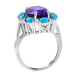 AA Lusaka Amethyst, Sleeping Beauty Türkis Ring, 925 Silber Platiniert (Größe 19.00) Ca. 8.09 Ct -Schmuck Shoplc 7560831 2