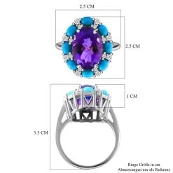 AA Lusaka Amethyst, Sleeping Beauty Türkis Ring, 925 Silber Platiniert (Größe 19.00) Ca. 8.09 Ct -Schmuck Shoplc 7560831 5