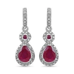 Afrikanischer Rubin (Fissure Gefüllt) Ohrringe 925 Silber Platiniert Ca. 3.19 Ct