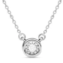 Weißer Diamant I2 Halskette Ca. 45 Cm 925 Silber Platiniert Ca. 0.05 Ct